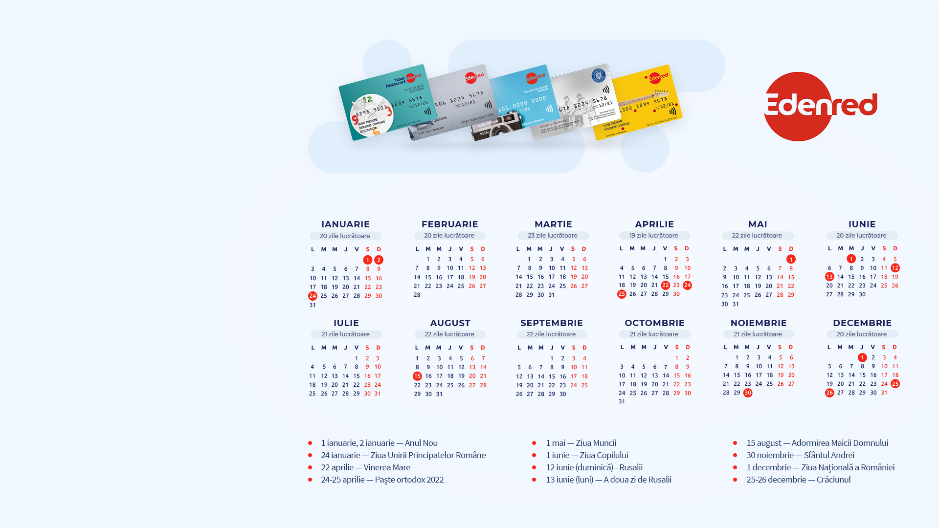 Calendarul zilelor lucratoare 2022